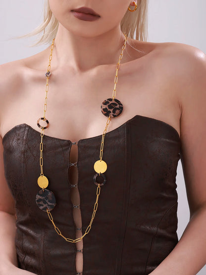 Stainless Steel Long Necklace For Women 18k Gold Plated Women's Sweater Chain Necklaces Woman Leopard Print Jewelry Accessories