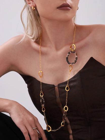 Stainless Steel Long Necklace For Women 18k Gold Plated Women's Sweater Chain Necklaces Woman Leopard Print Jewelry Accessories