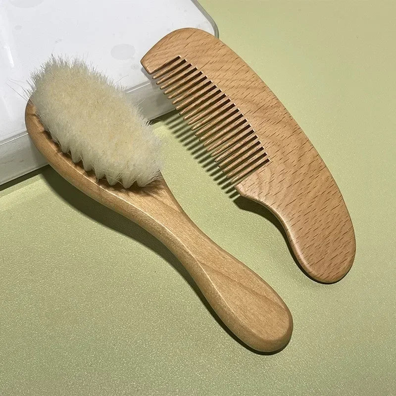 2/3PCS Newborn Wool Baby Wooden Brush Comb Newborn Hair Brush Infant Head Massager Portable Comb Hair Bath Brush Comb