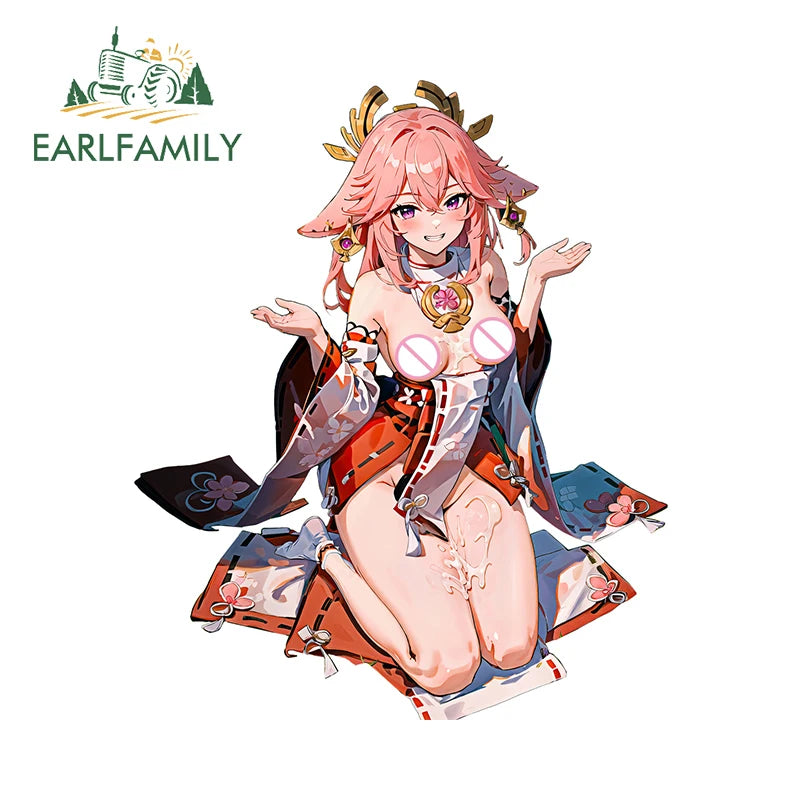 EARLFAMILY 13cm x 11.7cm NSFW Cat Ears Loli Car Sticker Anime Waifu Soprts Clothes Windows Decal Creative Vinyl Motorcycle Decor