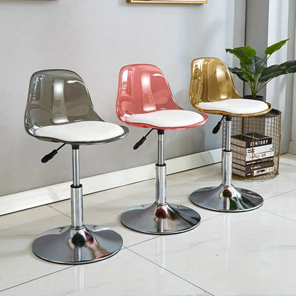 Adjustable Modern Bar Stool with Transparent Backrest Metal Frame Upholstered Seat with Lifting and Rotating Function