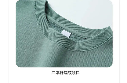 Autumn Sweatshirt Fashion Matcha Green 420g Heavy Round Neck Sweater Men's Solid Color Top Streetwear Women