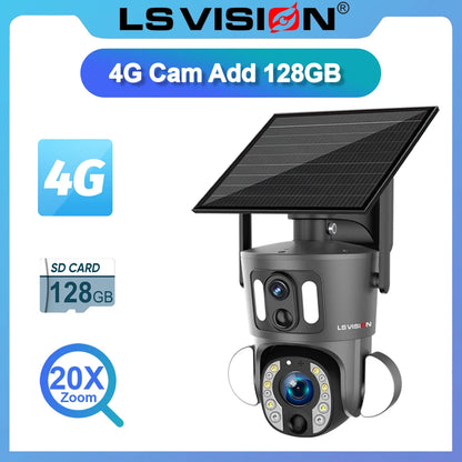 LS VISION 4G Solar Security Camera Outdoor 20X Zoom Dual Screen 8MP WiFi PTZ Dual Lens PIR Detection Auto Tracking Camera UBOX