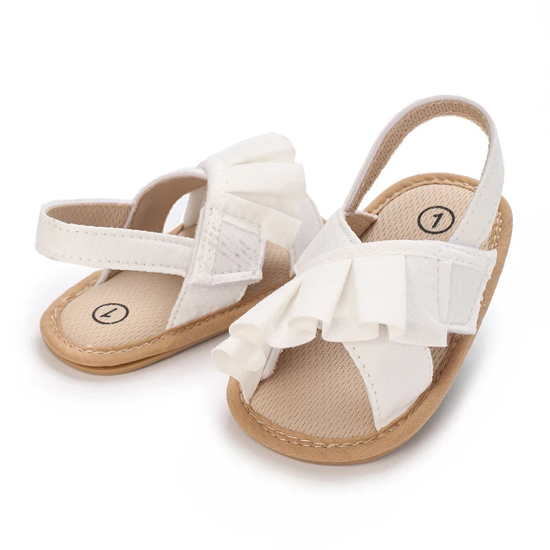 Sandales d'été pour bébé, chaussures pour bébé fille, princesse, semelles plates, antidérapantes, chaussures de berceau pour tout-petits, pantoufles en toile pour nouveau-né
