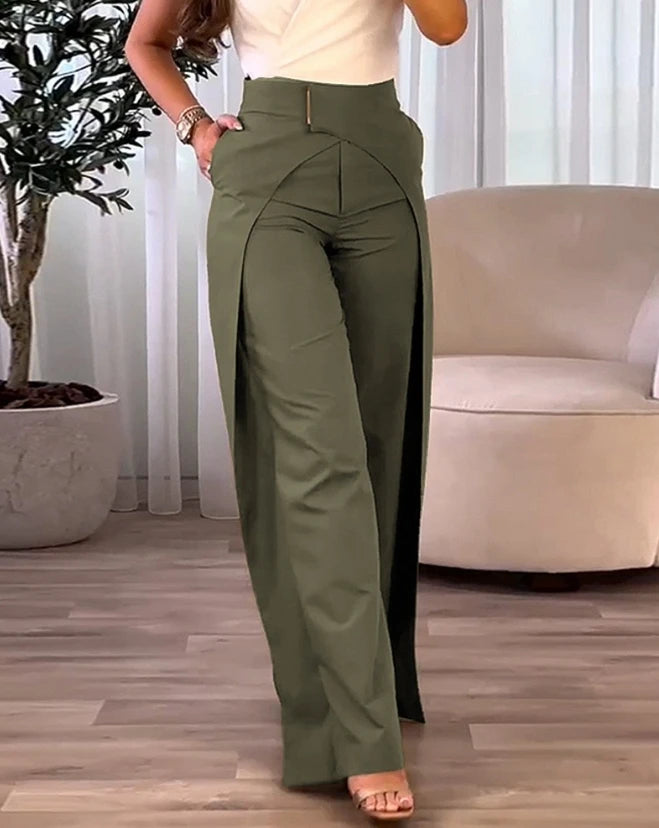2023 New Fashion Women's Pants Elegant High Waist Overlap Asymmetrical Wide Leg Pants Female Trouser Casual Bottom