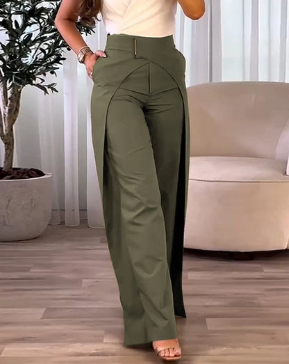 2023 New Fashion Women's Pants Elegant High Waist Overlap Asymmetrical Wide Leg Pants Female Trouser Casual Bottom