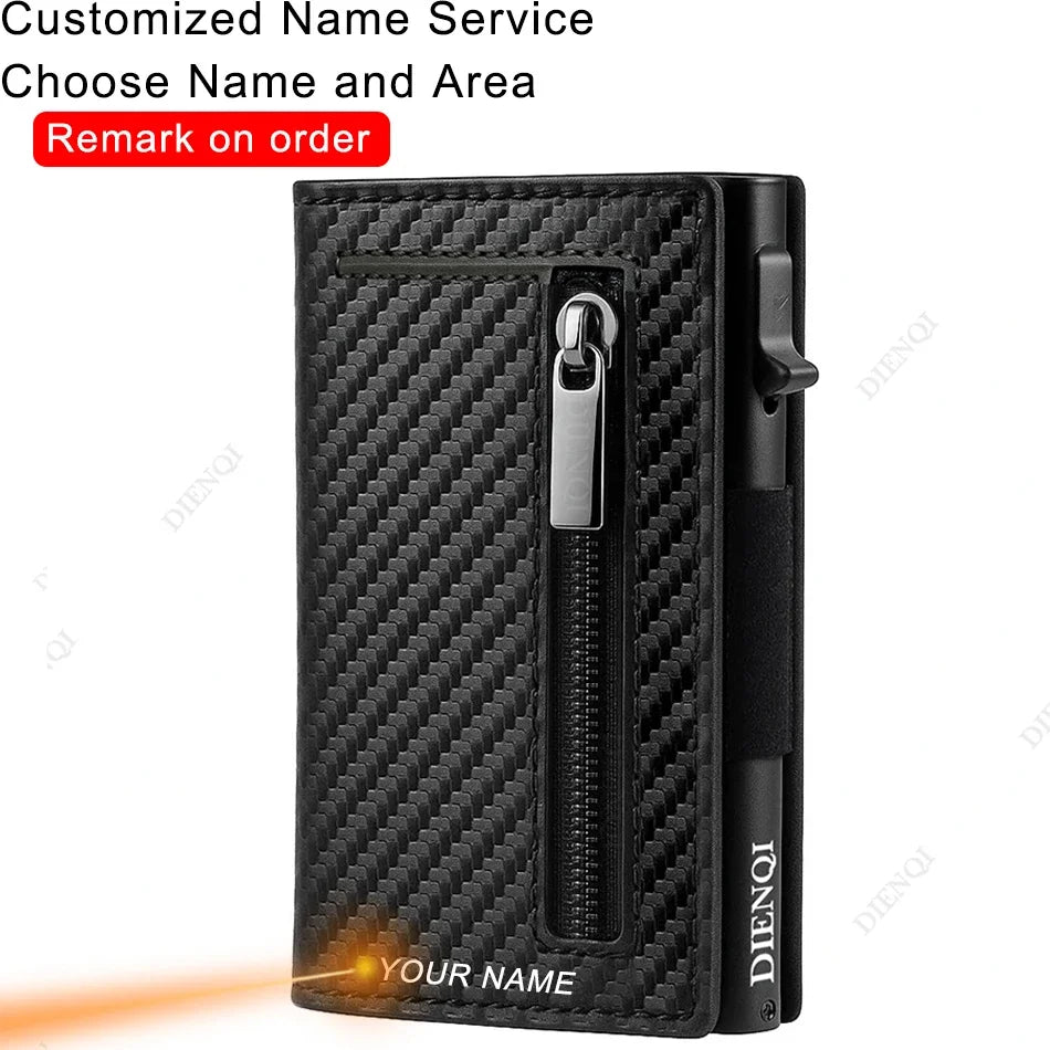 Engraved  Wallets Rfid Credit Card Holder Carbon Fiber Luxury Brand Cardholder Case Leather Magnetic Coin Purse Wallet for Men