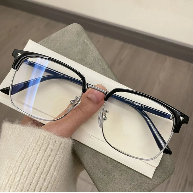 Lunettes anti-lumière bleue pour hommes et femmes, style rétro, demi-monture, optique, vintage, carrées, anti-radiations
