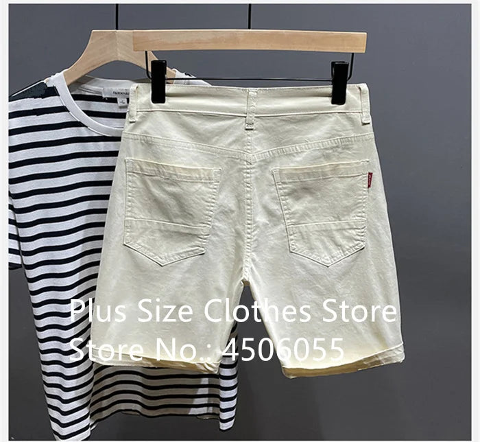 Cotton Shorts Men Summer Plus Size 46 44 42 40 Loose Thin Stretched Black Beige Students Blue Casual Half Trousers Streetwear