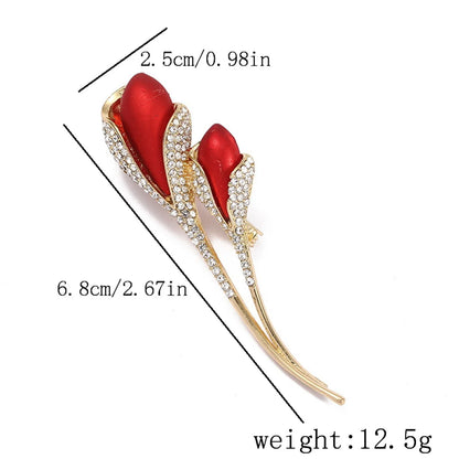 Rinhoo Luxury Pink Green Zircon Tulip Flower Brooch For Women Elegant Pearl Floral Lapel Pins Plant Button Badge Wedding Jewelry