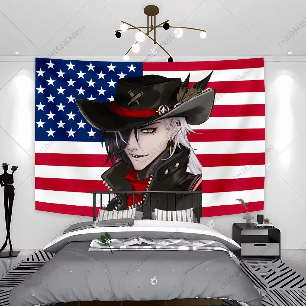 Tapisserie Anime unique Boothill Drapeau américain Honkai Star Rail Chambre Dessin animé Fond Tissu Fête Bannière Chambre Décoration de la maison