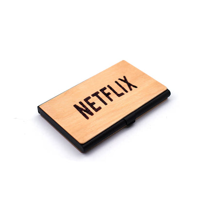 Personalized Wooden Business Card Holder - Custom Logo Wood & Metal Case for Men and Women - Perfect Gift