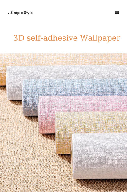 Papier peint autocollant 3D en mousse de lin, 50 cm x 10 m, couleur unie, épais, imperméable, pour rénovation murale