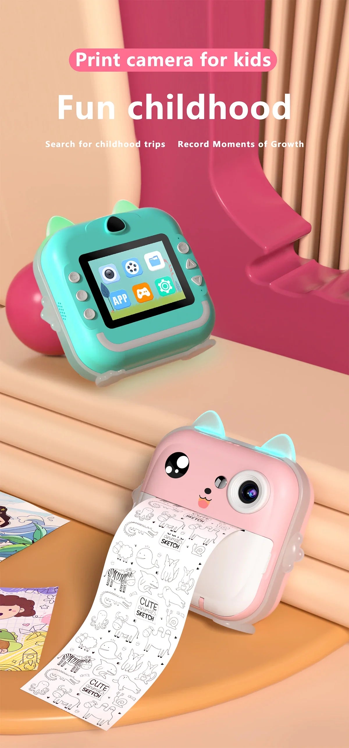 Q5 Kids Camera Instant Print Photo Children Inkless Mini Printer Digital Camera 32G TF Card Video Educational Toys Boy Girl Gift