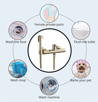 VGX Brass Bidet Faucet Set Handheld Ducha Higienica Hot Cold Toilet Crane Women Washer Bathroom Shattaf Sprayer Hygienic Shower