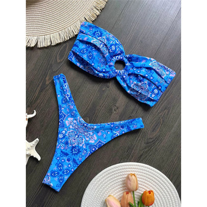 Sexy Colorful Floral Printed Bandeau Bikini Female Swimsuit Women Swimwear Two-pieces Bikini set Bather Bathing Suit Swim K6137