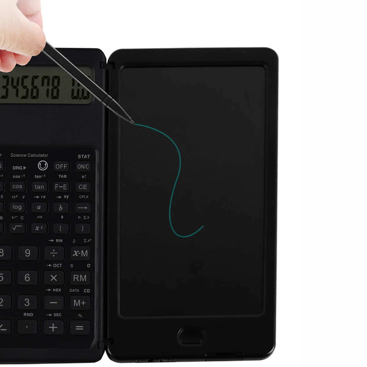 Tablette d'écriture LCD 6 pouces, bloc-notes numérique, calculatrice pliable, écran 10 chiffres, stylet, bouton d'effacement, fonction de verrouillage