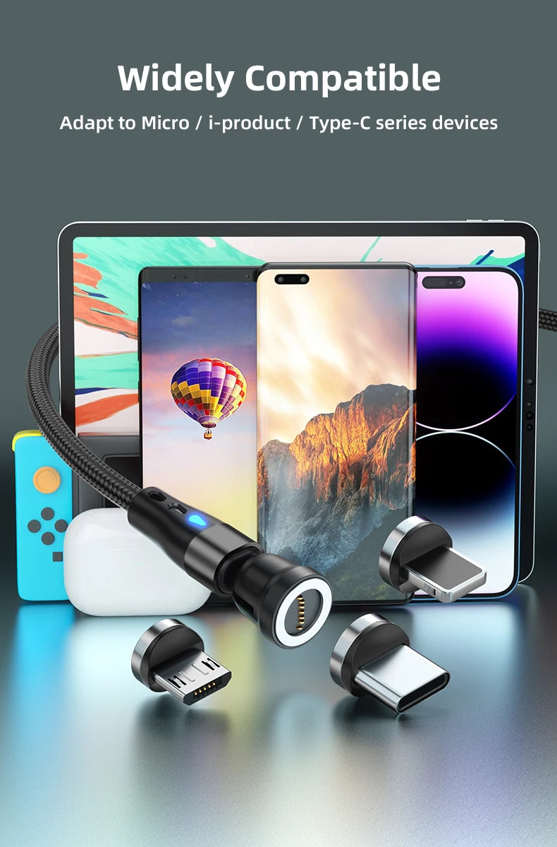 AUFU 5A Magnetic Cable 540 Rotate Fast Charging Magnetic USB Type C Cable For iPhone 14 Samsung Xiaomi Realme Mobile Phone Cable