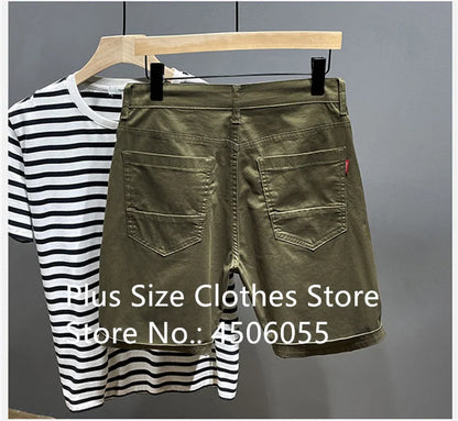 Cotton Shorts Men Summer Plus Size 46 44 42 40 Loose Thin Stretched Black Beige Students Blue Casual Half Trousers Streetwear