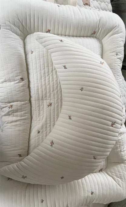Coussin d'allaitement pour nouveau-né, coussin brodé pour bébé, coussin de lune en pur coton, oreiller de lit pour enfant, amovible et lavable