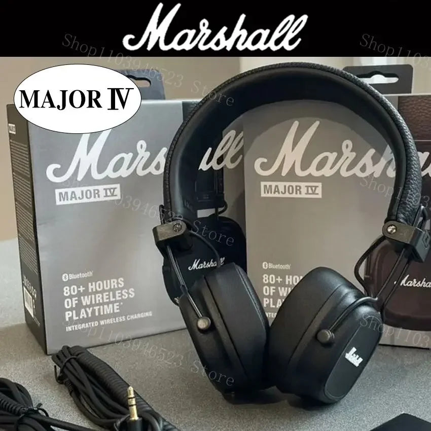 Casque Bluetooth Marshall Major IV 4, basses profondes, design ergonomique, plus de 80 heures d'autonomie, casque de sport pliable sans fil