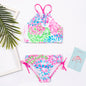 3-14 Years Flower Print Girls Kids Swimwear Summer Children Teen Students Two Pieces Swimsuit Kids Bikini Set Bathing Suit
