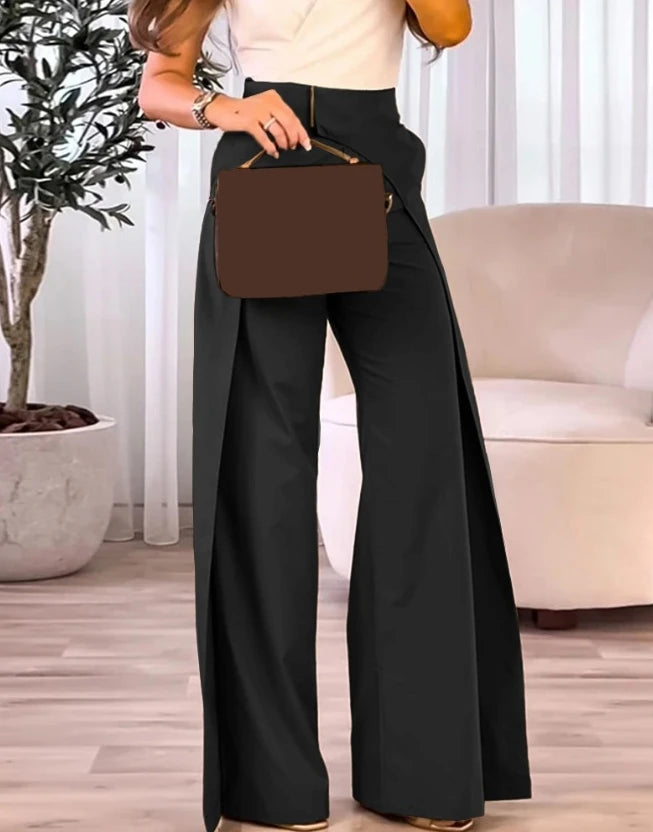 2023 New Fashion Women's Pants Elegant High Waist Overlap Asymmetrical Wide Leg Pants Female Trouser Casual Bottom