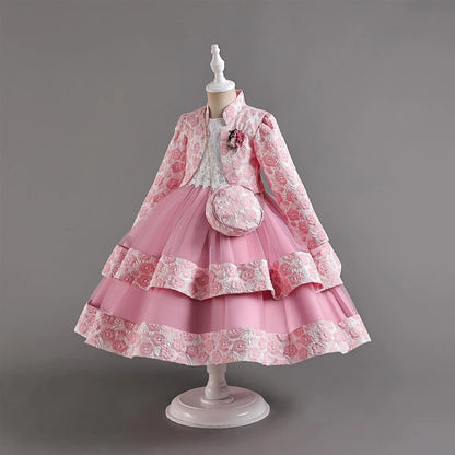 New Girls' Dress Two Piece Set 3-10 Years Old Gorgeous Christmas Performance Dress Autumn Girls' Party Prom Dress