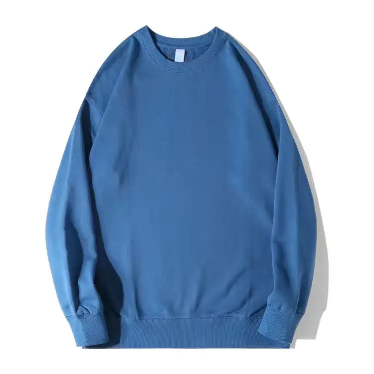 Autumn Sweatshirt Fashion Matcha Green 420g Heavy Round Neck Sweater Men's Solid Color Top Streetwear Women