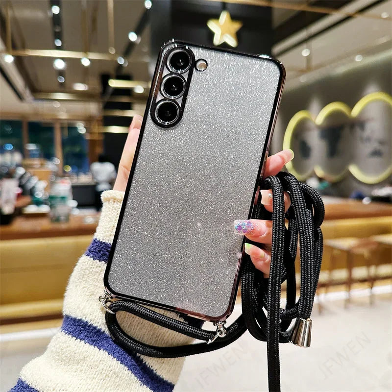Crossbody Lanyard Glitter Case For Samsung Galaxy A15 A05 A14 A54 A34 A24 A04 A04S A04E A53 A13 A55 A35 A03 A03S Soft TPU Cover
