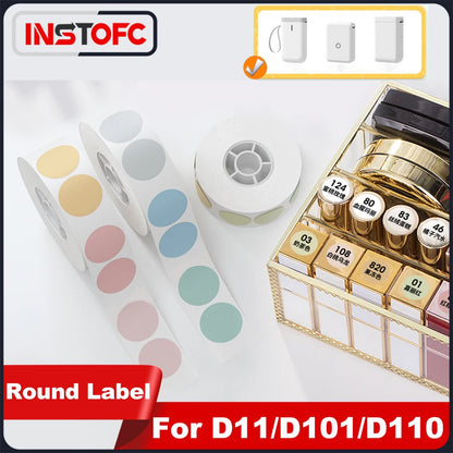 NIIMBOT D101 D11 D110 Rouleau de ruban adhésif thermique rond, autocollant transparent et étanche pour étiqueteuse