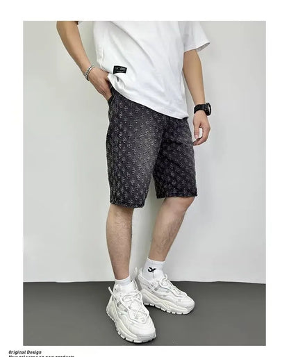 Ccowboy Shorts Men's Summer Workwear Pants Loose Straight Leg Mid Length Pants Elastic Waist American High Street Trendy Shorts