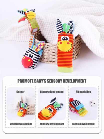 Baby Early Sensory Toys Cartoon Wrist Ring Socks Bed wrapping, bed hanging, soothing cloth toy, sleep soothing towel Baby Rattle