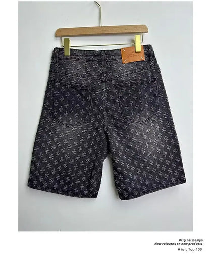 Ccowboy Shorts Men's Summer Workwear Pants Loose Straight Leg Mid Length Pants Elastic Waist American High Street Trendy Shorts