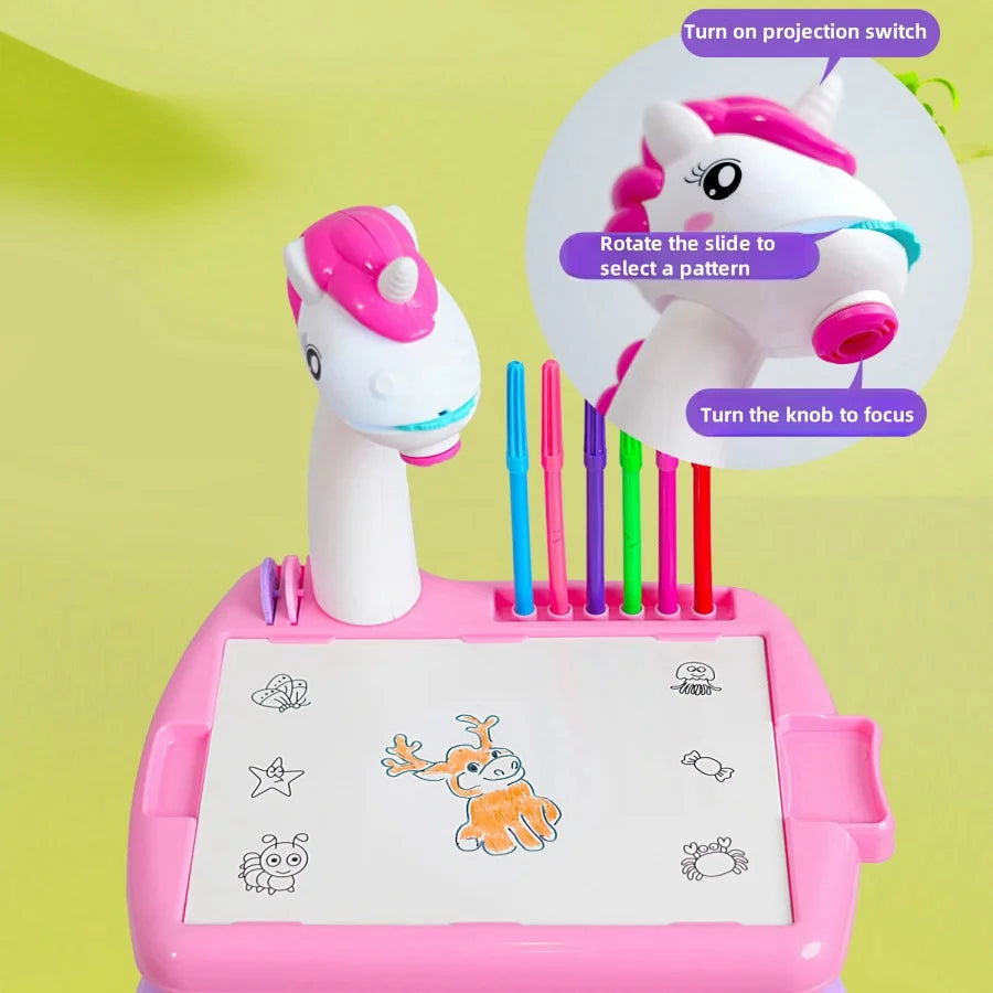 Planche à dessin de projection licorne pour enfants, 1 pièce, planche à dessin pour l'éveil de la petite enfance, peinture, graffiti, jouets pour tout-petits