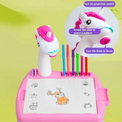 Planche à dessin de projection licorne pour enfants, 1 pièce, planche à dessin pour l'éveil de la petite enfance, peinture, graffiti, jouets pour tout-petits