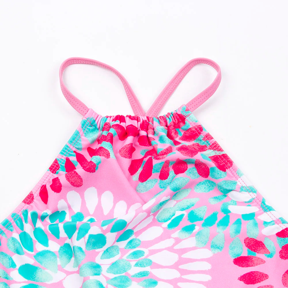 3-14 Years Flower Print Girls Kids Swimwear Summer Children Teen Students Two Pieces Swimsuit Kids Bikini Set Bathing Suit