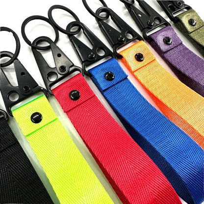 Custom Logo Ribbon Keychain Men Women Motorcycle Car Keychain Ring Pendant Personalize Outdoor Eagle Beak Webbing Nylon Keyring