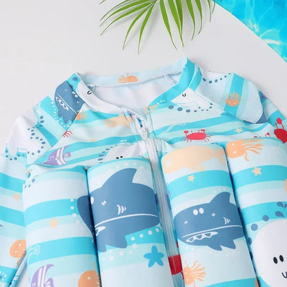Children's Buoyancy Swimsuit One-piece Swimsuit for Kids Floating Rash Guards Cartoon Print Girls Boys Swimwear Swimming Clothes