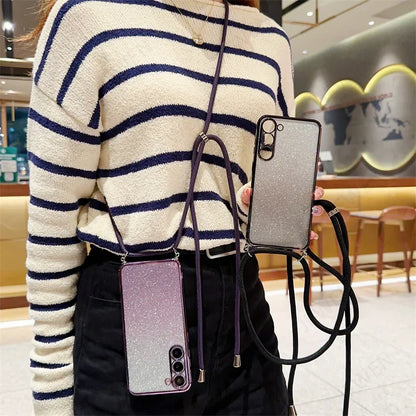 Crossbody Lanyard Glitter Case For Samsung Galaxy A15 A05 A14 A54 A34 A24 A04 A04S A04E A53 A13 A55 A35 A03 A03S Soft TPU Cover