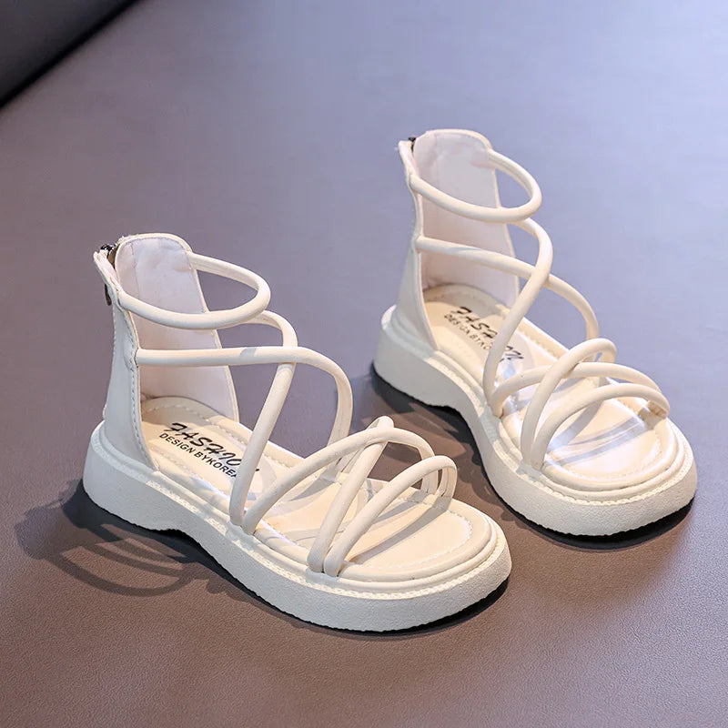 Girls' Roman Shoes 2025 New Fashionable Baby Shoes, Middle and High Top, Little Girls' Open toed Soft soled Princess Sandals