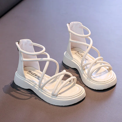 Girls' Roman Shoes 2025 New Fashionable Baby Shoes, Middle and High Top, Little Girls' Open toed Soft soled Princess Sandals