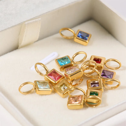 Nouveautés en acier inoxydable, breloques avec 12 pierres de naissance pour femmes et filles, pendentifs carrés colorés à la mode, accessoires de bijoux DIY