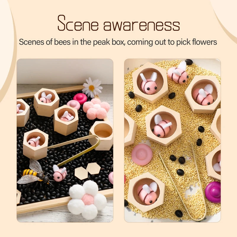 Montessori Honeycomb Wooden Toys Bee Educational Toys Assemble The Block Beehive Toys Hand-foot Coordination Toy A Gift For Baby