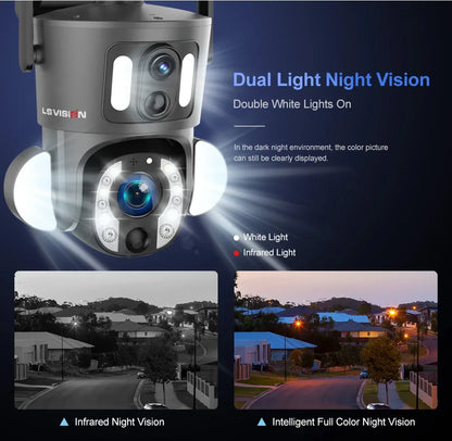 LS VISION 4G Solar Security Camera Outdoor 20X Zoom Dual Screen 8MP WiFi PTZ Dual Lens PIR Detection Auto Tracking Camera UBOX