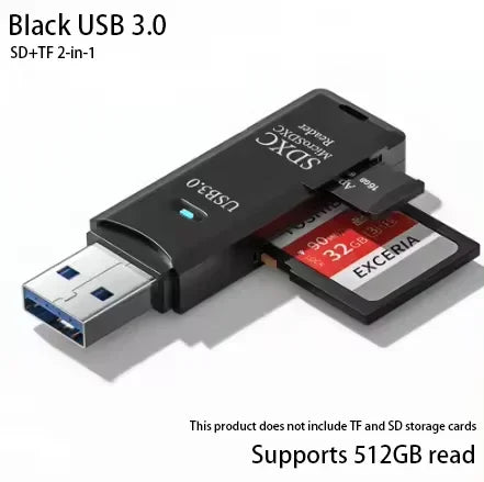 Lecteur de cartes multifonction 2 en 1 USB 3.0/2.0 haute vitesse, compatible avec cartes TF et SD, pour ordinateur, tablette, appareil photo, ordinateur portable, voiture