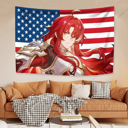 Tapisserie Anime unique Boothill Drapeau américain Honkai Star Rail Chambre Dessin animé Fond Tissu Fête Bannière Chambre Décoration de la maison