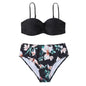 Women Bikini Set Solid Color Underwire Padded Push-Up Split Bikini Bra Print High Waist Bottoms Swimsuit Women Bathing Suit