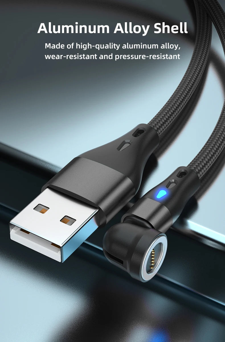 AUFU 5A Magnetic Cable 540 Rotate Fast Charging Magnetic USB Type C Cable For iPhone 14 Samsung Xiaomi Realme Mobile Phone Cable