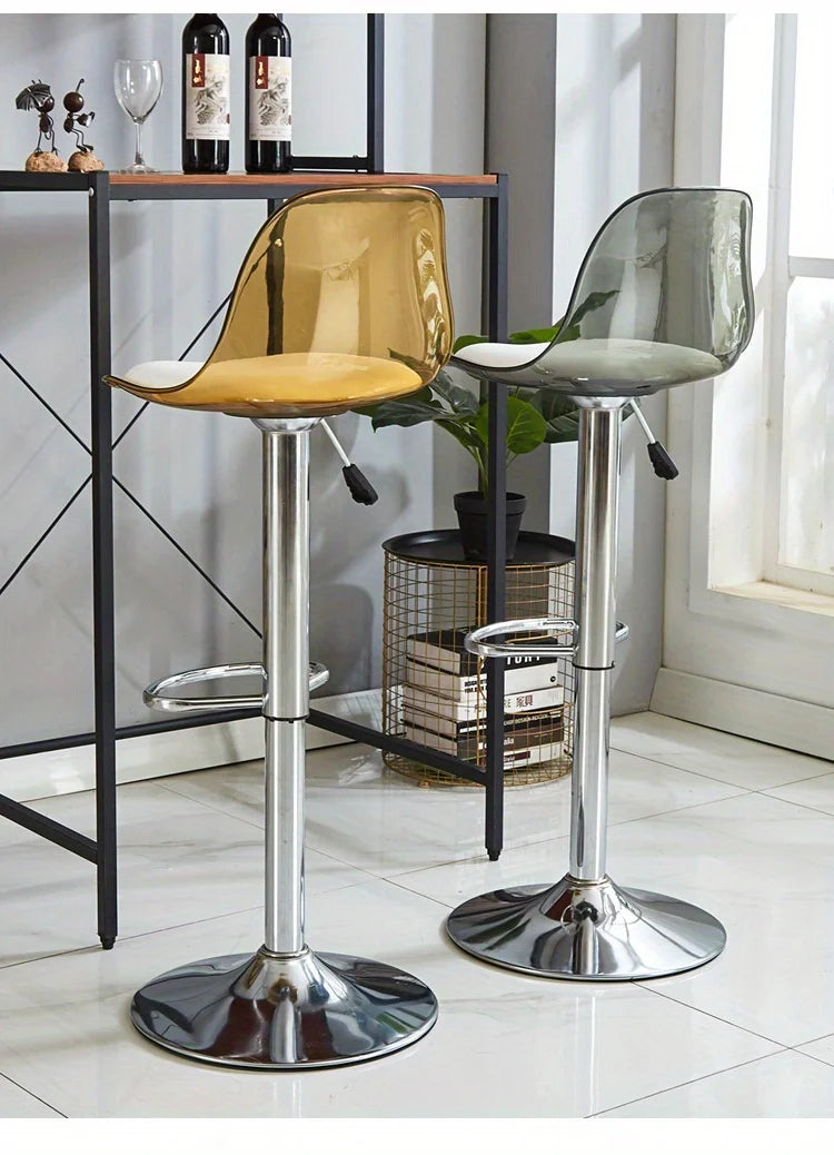 Adjustable Modern Bar Stool with Transparent Backrest Metal Frame Upholstered Seat with Lifting and Rotating Function